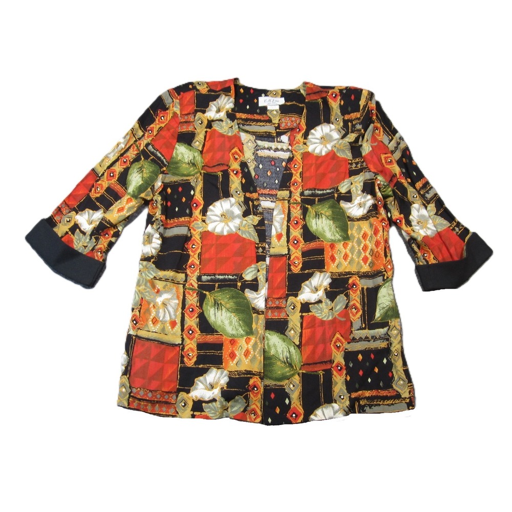 Vintage Tropical Jacket 16P Colorful Patchwork Open Front Island Cruise Resort